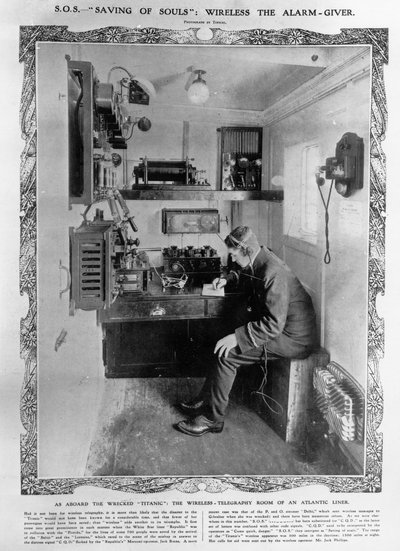 As Aboard the Wrecked Titanic: The Wireless-Telegraphy Room of an Atlantic Liner by English Photographer